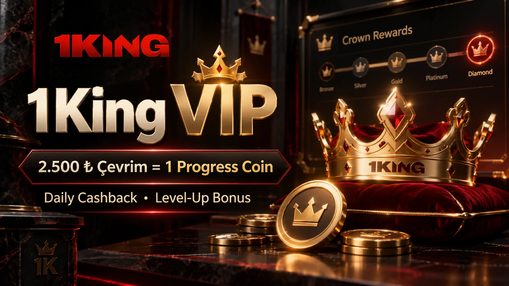1King VIP seviyeleri, cashback ve taç ödülleri
